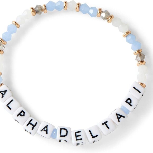 Sorority Glass Bead Bracelet Alpha Delta Pi Gold Accents Gift for Sisters - Picture 1 of 8